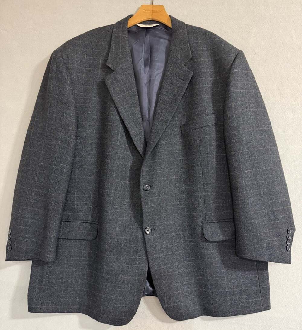 PRONTO-UOMO ZEGNA Wool Cashmere Sports Coat Blazer Charcoal Blue Plaid Size 52R